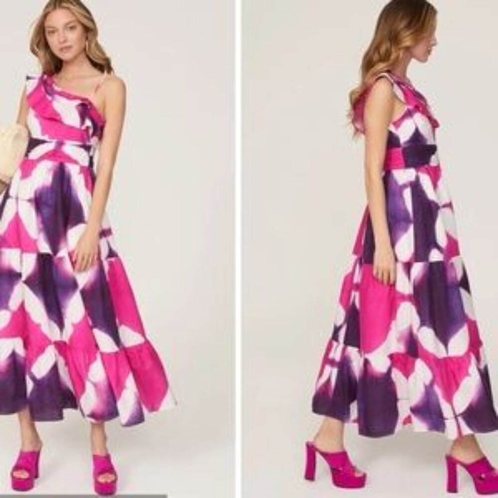 Pink & Purple Floral One-Shoulder Maxi Dress